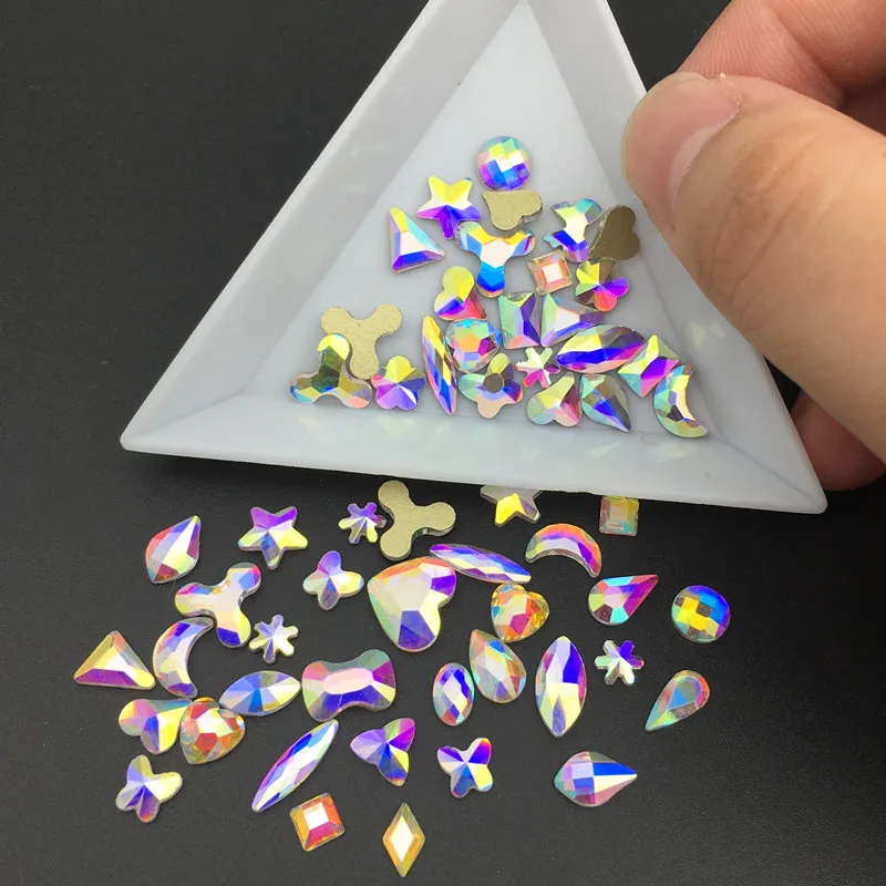 Nail Art Rhinestones 20pcs Flat Shaped Crystal AB Teardrop Marquise Glass Flame Colorful Stones For 3D Nails Decoration