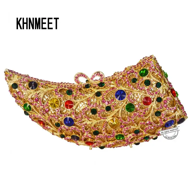 

KHNMEET New design clutch bag luxury diamante women evening bags Rhino horn gold party purse chain ladies day clutches SC222