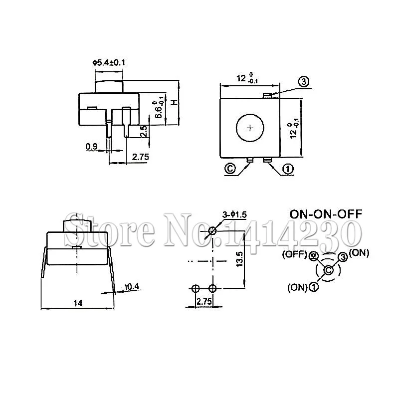 10PCS 1212-213A 12*12mm 3 PIN flashlight forward switch Push Button Switch ON-ON-OFF