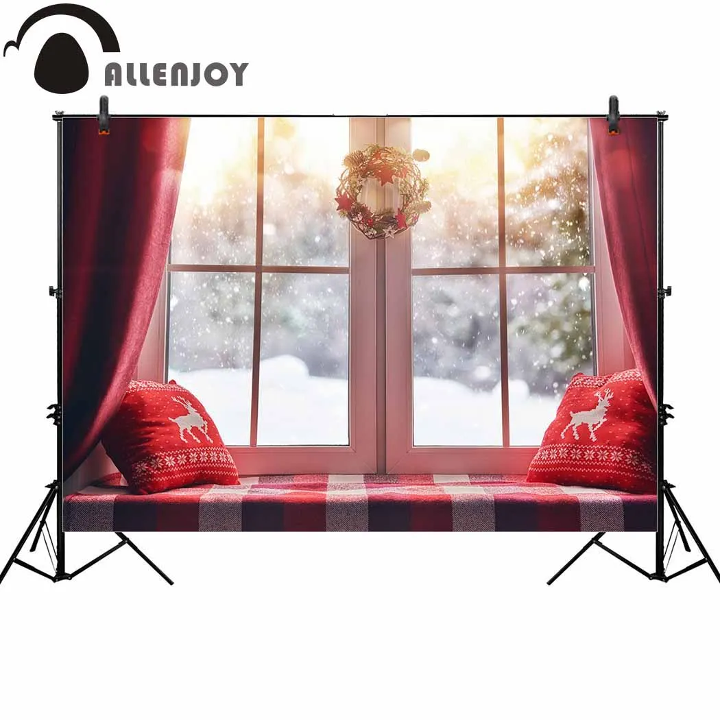 Allenjoy photography backdrop Christmas window wreath winter snow background photocall photoshoot prop custom photobooth