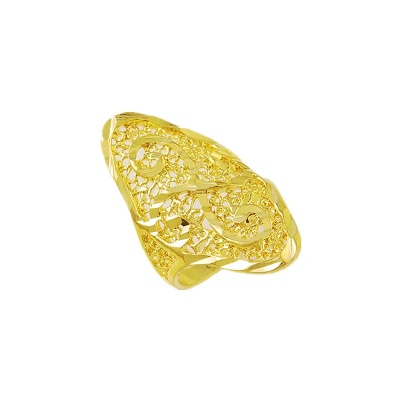 Brand Golden Ring Design Hollow Pattern Aneis Jewelry Gold Color Engagement Size 6 7 8 9 Finger Ring For Women Men image 2