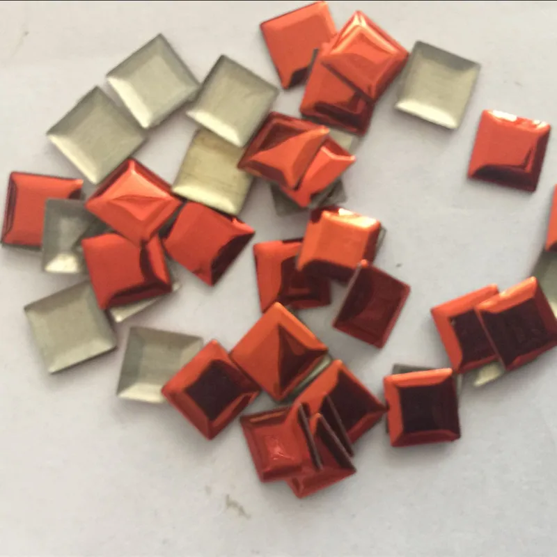 500pcs 5*5mm Orange Square Hotfix Studs Flat Back Iron On Nailhead Metalic Glue FlatBack Rhinestuds For DIY Clothing Accessories