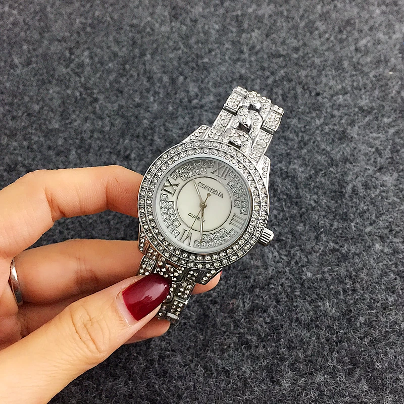 CONTENA Shiny Full Diamond Watch Luxury Rhinestone Bracelet Watch Women Watches Fashion Women's Watches Clock saat reloj mujer