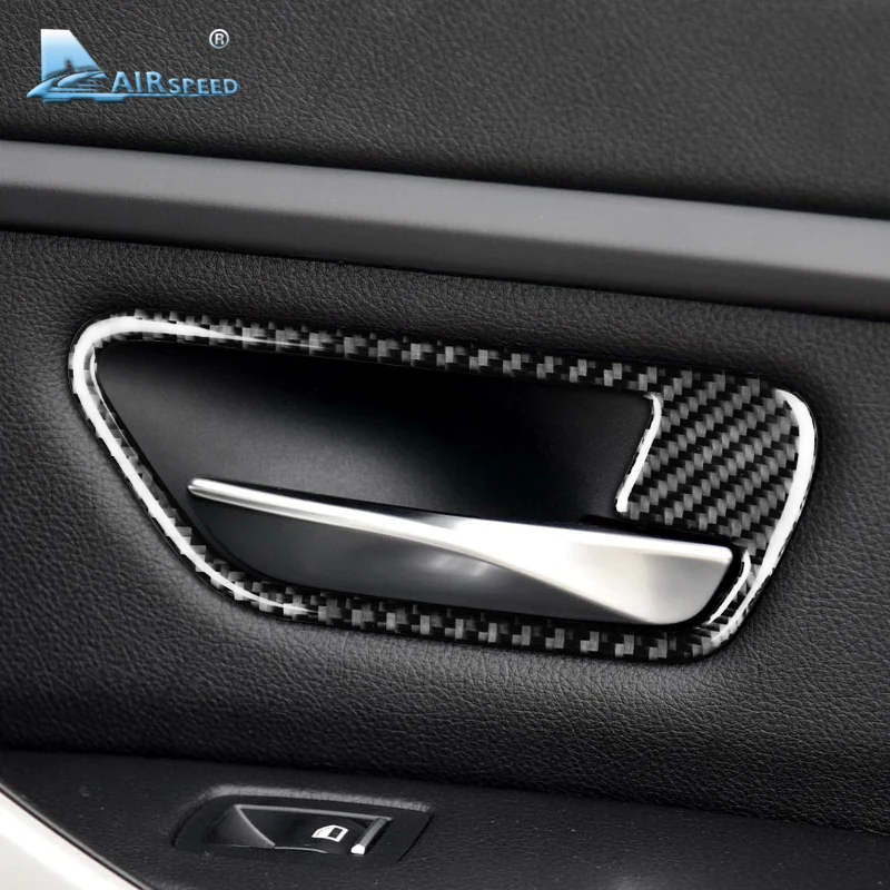 AIRSPEED 2PCS Carbon Fiber Car Interior Door Handle Cover Trim Door Bowl Stickers for BMW M4 F82 Accessories Car-styling