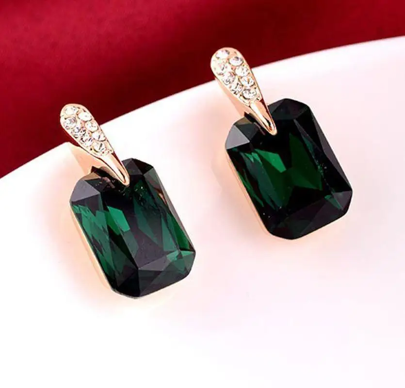 

1 Pair New Vintage Rhinestone Green Square Crystal Ear Stud Pierced Dangle Crystal High Grade Alloy Women's Earrings