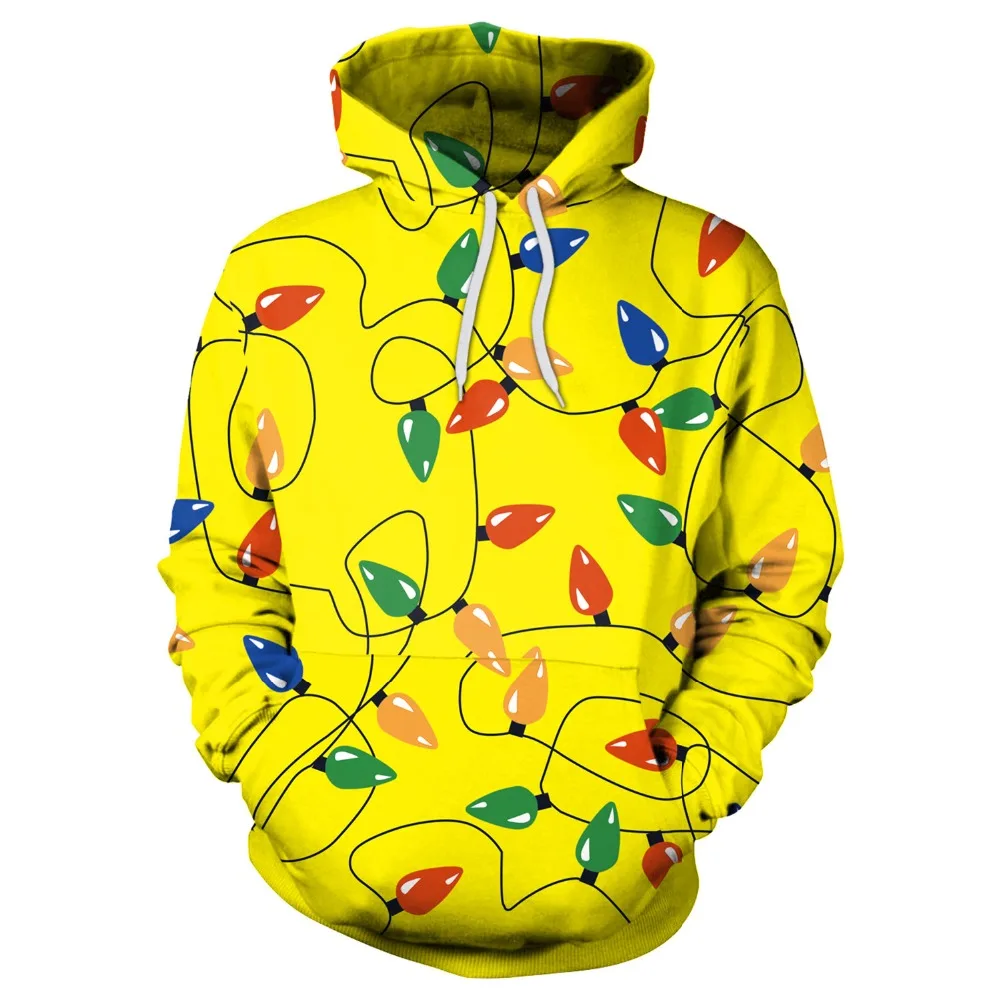 [EL BARCO]-Sudadera con capucha para hombre y mujer, abrigo informal ajustado con estampado 3D de Navidad, de algodón, en blanco, amarillo y rojo, para invierno