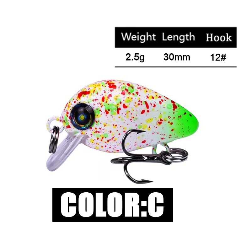 1pcs Minnow Mini Crank Baits 2.5g/3cm Fishing Lures Crankbait Artificial Lure Bait With 12# Hooks Wobblers Bass pike
