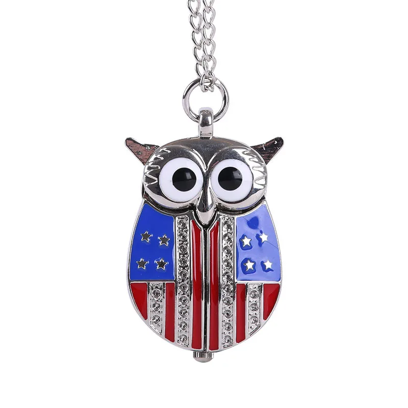 Orologio da tasca Retrò Grandi Occhi Colorati Gufo di Disegno di Modo Orologio Al Quarzo Con La Collana Dieci Colori Sono Disponibili