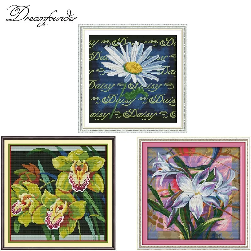 Daisy lily Orchid kit punto croce fiori set punto croce 18ct 14ct 11ct conteggio stampa punti di tela ricamo fatto a mano