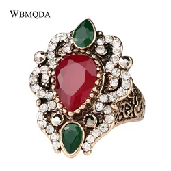 Wbmqda Turkey Jewelry Wholesale Vintage Rings For Women Dubai Gold Color Mosaic AAA Crystal Engagement Party Accessories