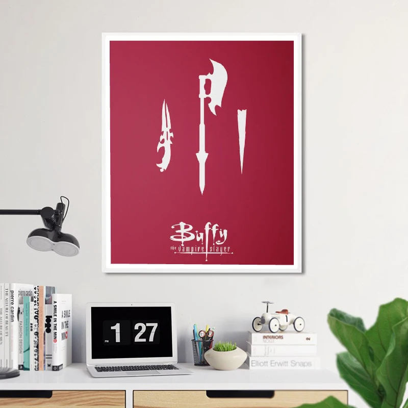 Buffy the Vampire Slayer Poster Minimal Art Print Scythe Knife Wooden Stake Buffy Wall Art Painting 90s TV Show Poster Pictures