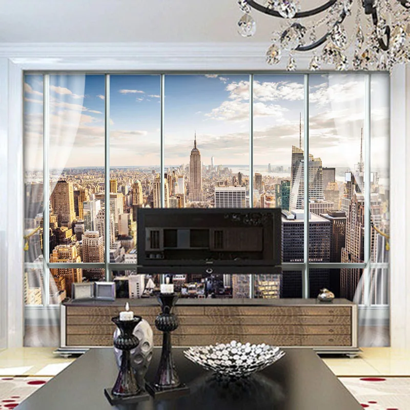 Custom Photo Wall Mural 3D Stereo Window New York City Building Landscape Wallpaper For Office Living Room Home Decor Wall Cloth