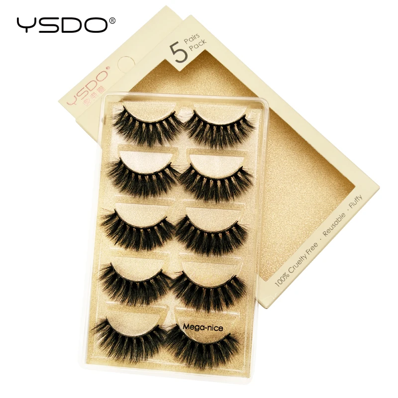 YSDO 5 أزواج الرموش الطبيعية اليدوية الرموش الصناعية ماكياج ثلاثية الأبعاد فو المنك جلدة طويلة القط رموش ملحقات فو كليوس