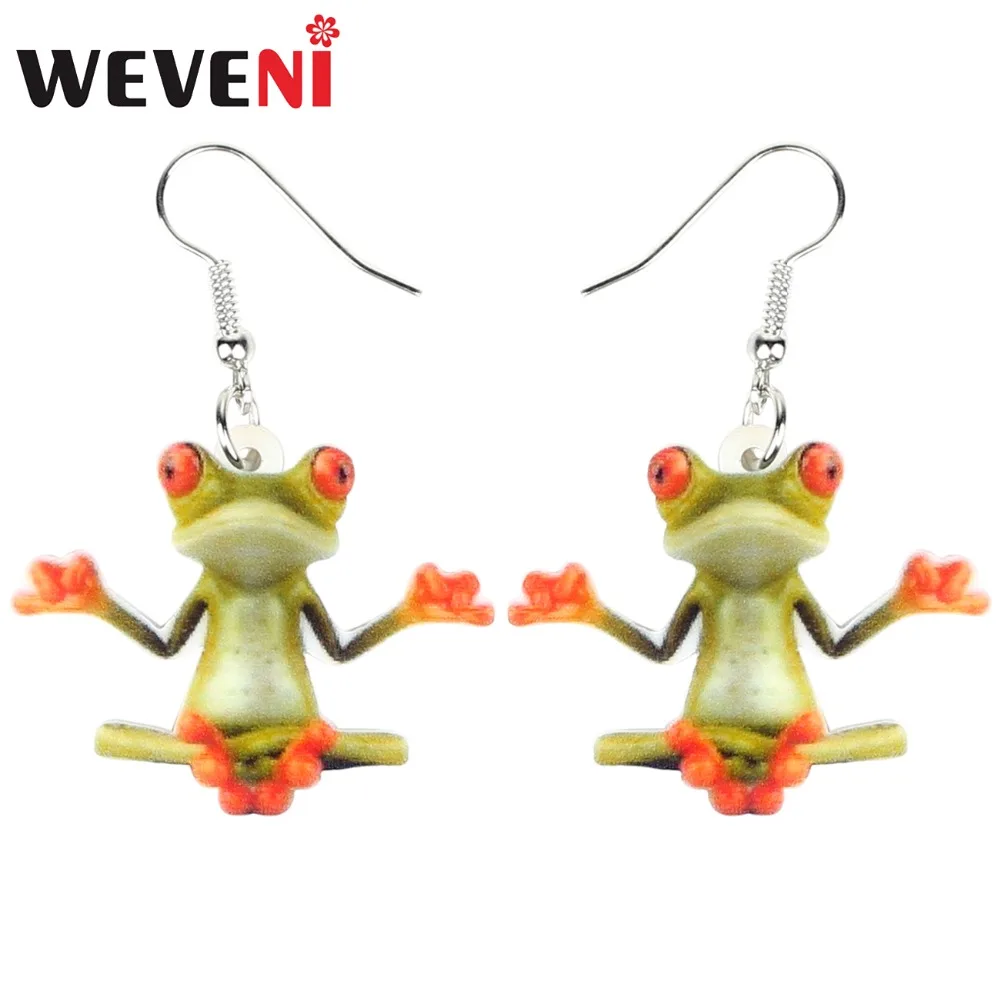WEVENI Acrylic Cute Meditation Frog Earrings Dangle Drop Cartoon Animal Jewelry For Women Girls Teens Gift Wholesale Statement