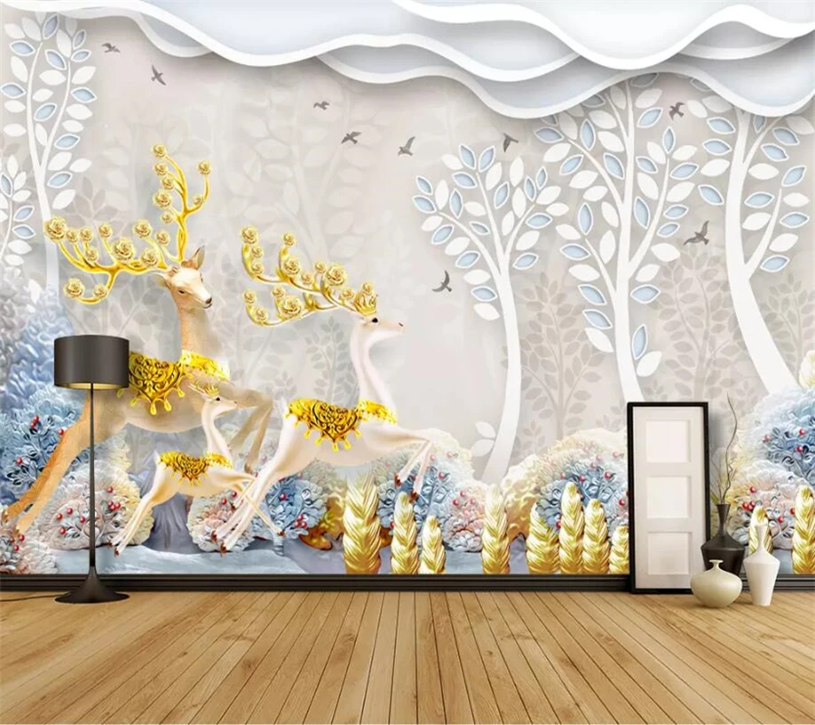 

beibehang Custom wallpaper 3d mural embossed papel de parede family deer wallpaper Nordic modern minimalist background wallpaper