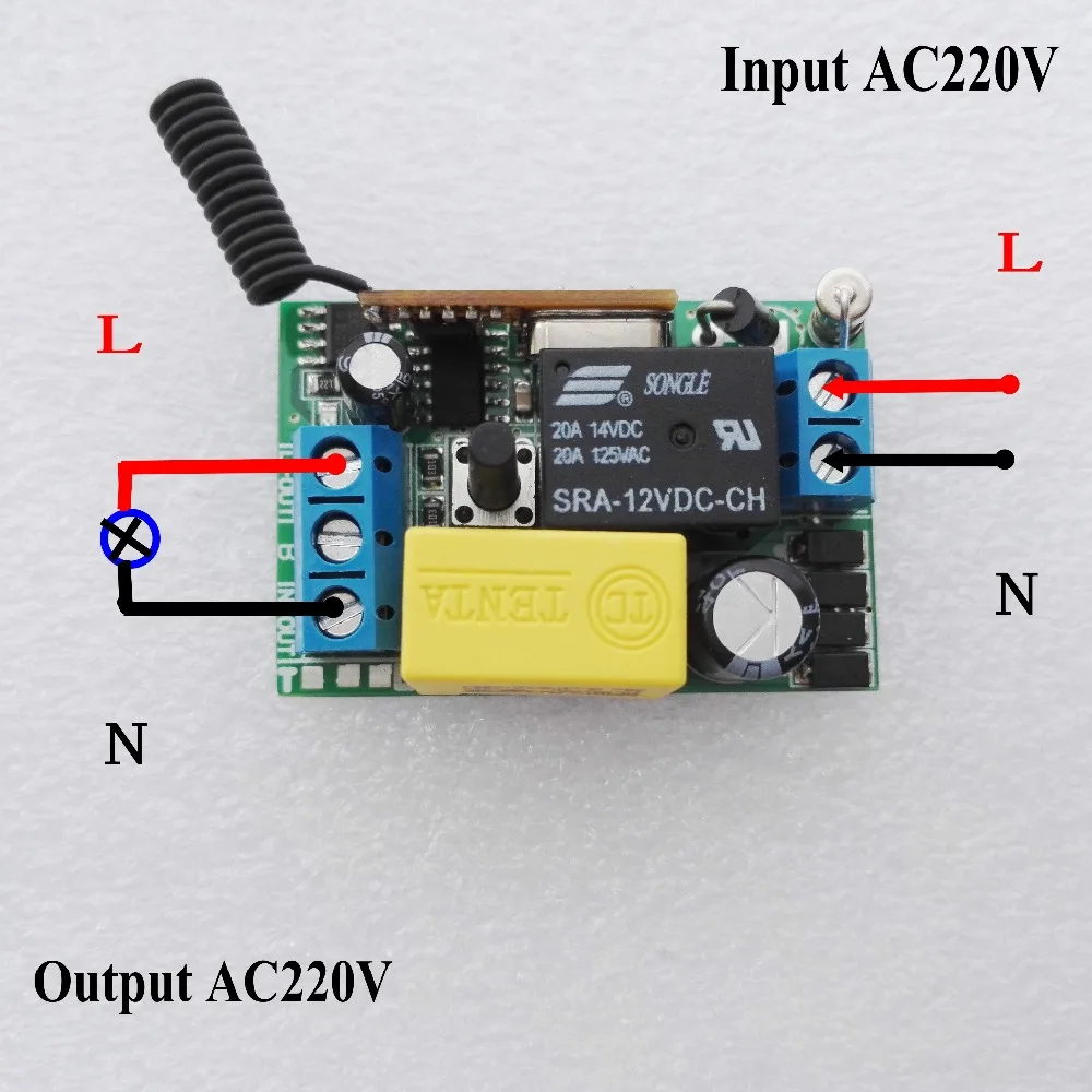 AC 220V 1 CH Relay Mini Receiver 10A Remote Switch Input AC220V Output AC220V Wireless Switch 315/433.92MHZ  Superheterodyne RX