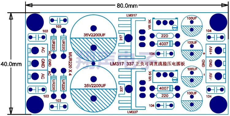 LM317 LM337 DC Có Thể Điều Chỉnh Quy Định Power Supply Module Board Tích Cực và tiêu cực có thể điều chỉnh được