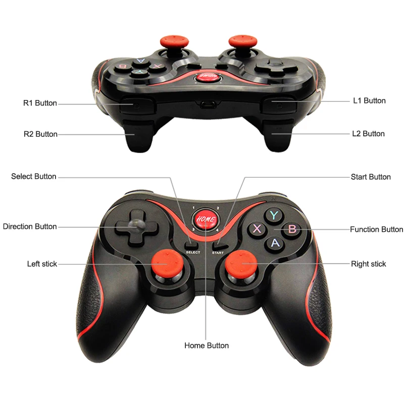Asli T3 Nirkabel Bluetooth Gamepad Remote Control Joystick PC Game Controller untuk Smartphone/Tablet PK S3 Controller paket