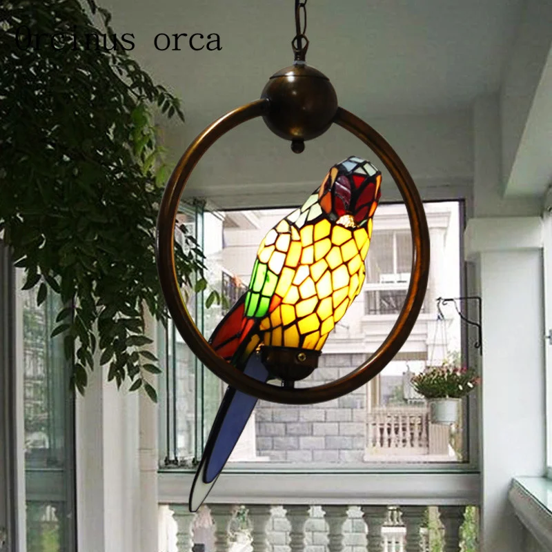 Mediterranean coloured parrot chandelier cafe restaurant bar bedroom folk style creative personality bird Chandelier