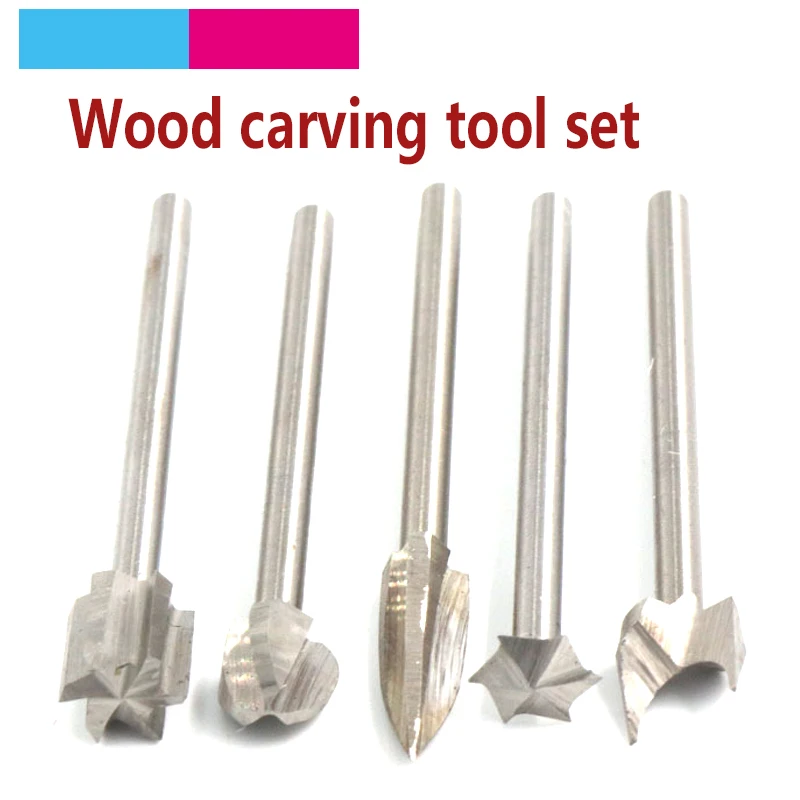 

5pcs HSS Wood Carving Woodworking Chisel Drilll Bits Set Grinding Head Electric Cleaning Sculpture Milling Cutter Rotary Tools