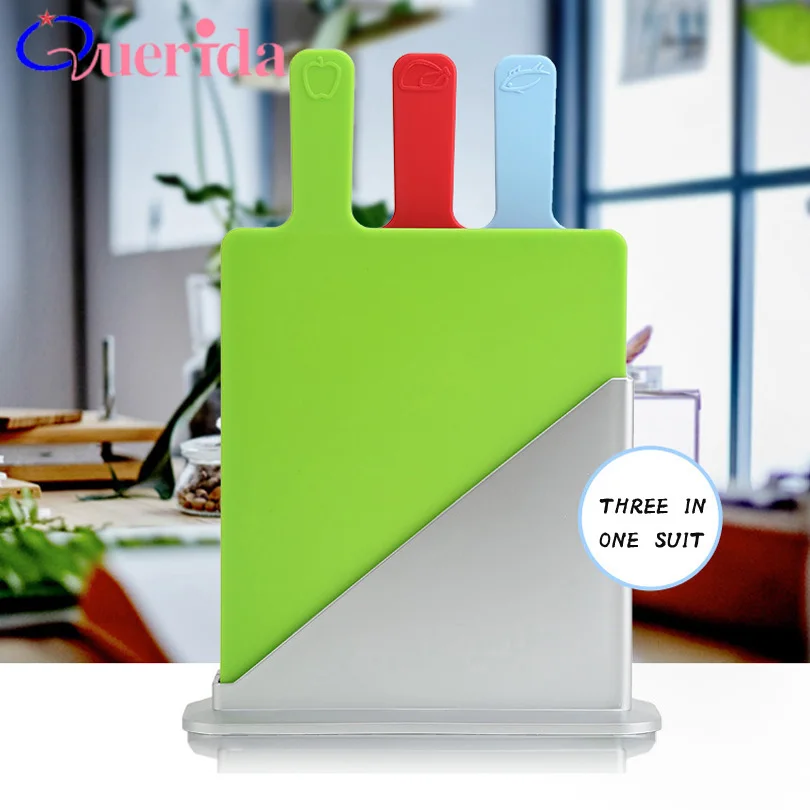 

3Pcs/Set Plastic Non-Slip Rectangle Chopping Block Cutting Board + Base Category Creative Antibacterial Food Icons Kitchen Tools