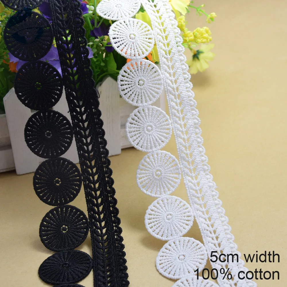 5cm Width 2 colors Polyester Embroidery Sewing Ribbon Guipure Lace Trim Fabric Warp Knitting DIY Garment Accessories#3677