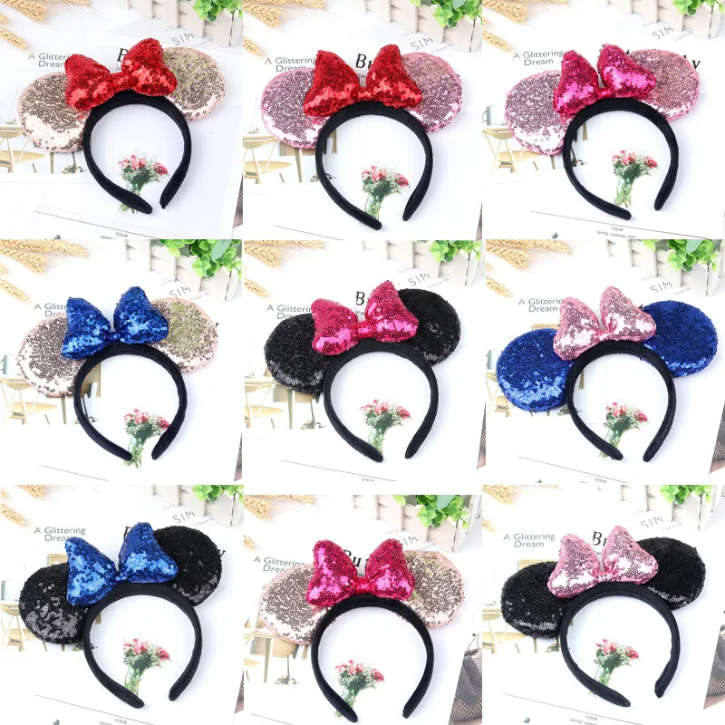 1pcs Headwear Minnie Ear Headband Hair Band For Women thicken Sequin 3D Bow Girls Hair Accessories Birthday Party Hairband