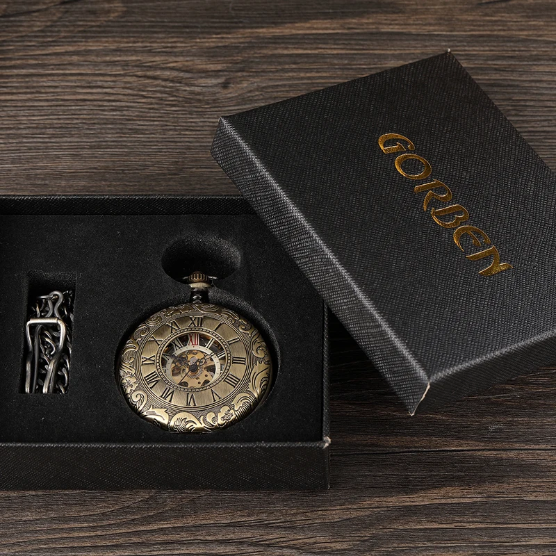 Double Sided Mechanical Pocket Watch Men Hollow Steampunk Skeleton Hand Wind Vintage Pocket & Fob Watch Male Clock Waist Chain