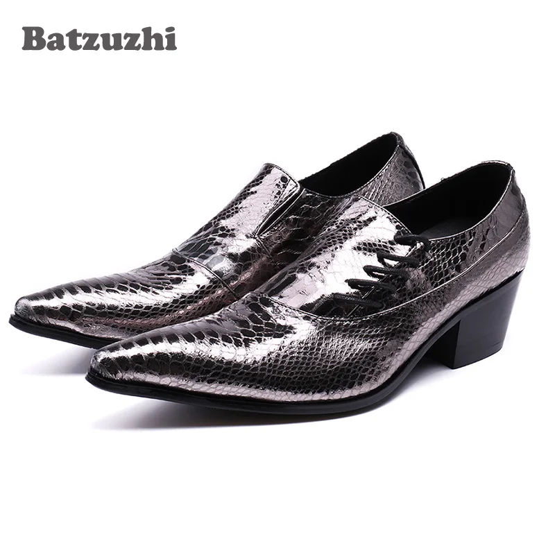 Batzuzhi 6.5CM Height Increased Men Shoes Pointed Toe Lacing Up Men Dress Shoes Leather Wedding & Party Zapatos Hombre, 38-46