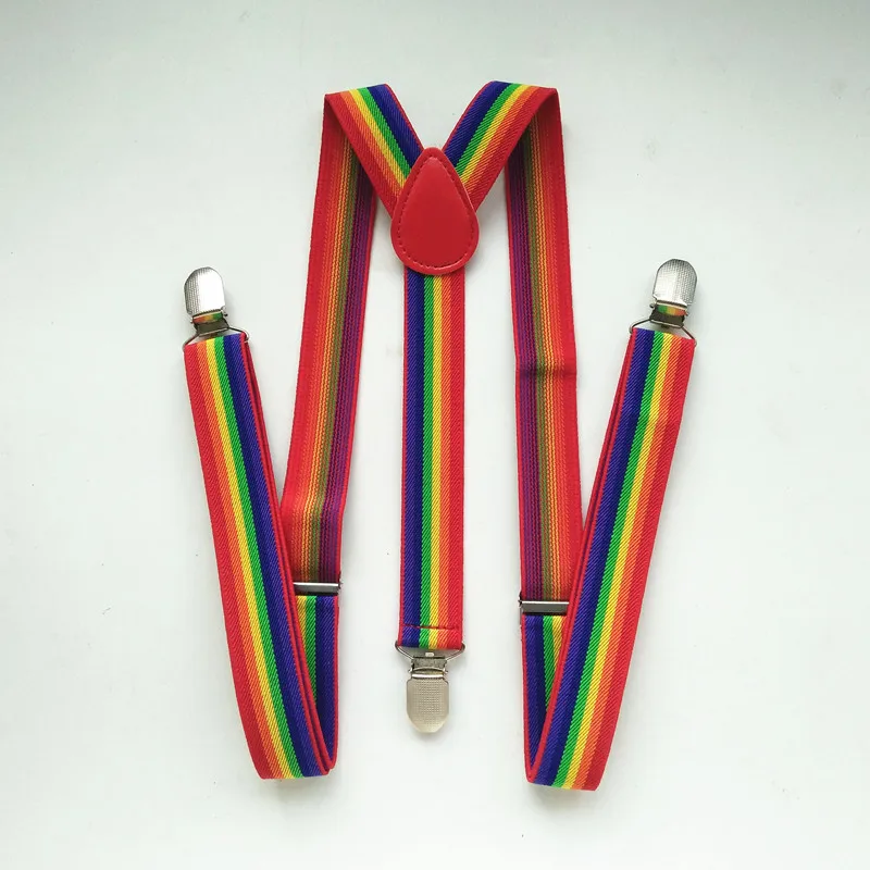 Unisex Rainbow Striped Suspenders Mens Adjustable Clip-on Y-back Suspender kids pants holder for wedding BD014