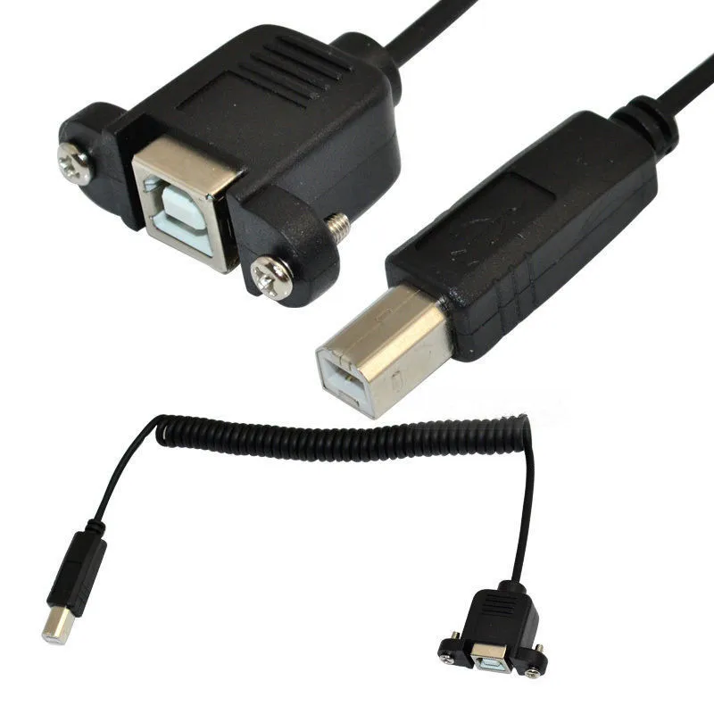 USB Type B Male to Female Cable USB 2.0 B Female Panel Mount to B male extension coiled Spiral cable 1m/100cm