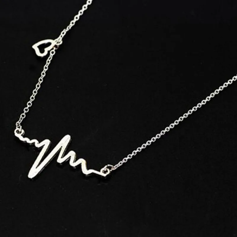 New Fashion ECG Pendant Love Heart Necklace Collier for Women Wedding&Engagement Jewelry Girl Gift Collares Long Clavicle Chain