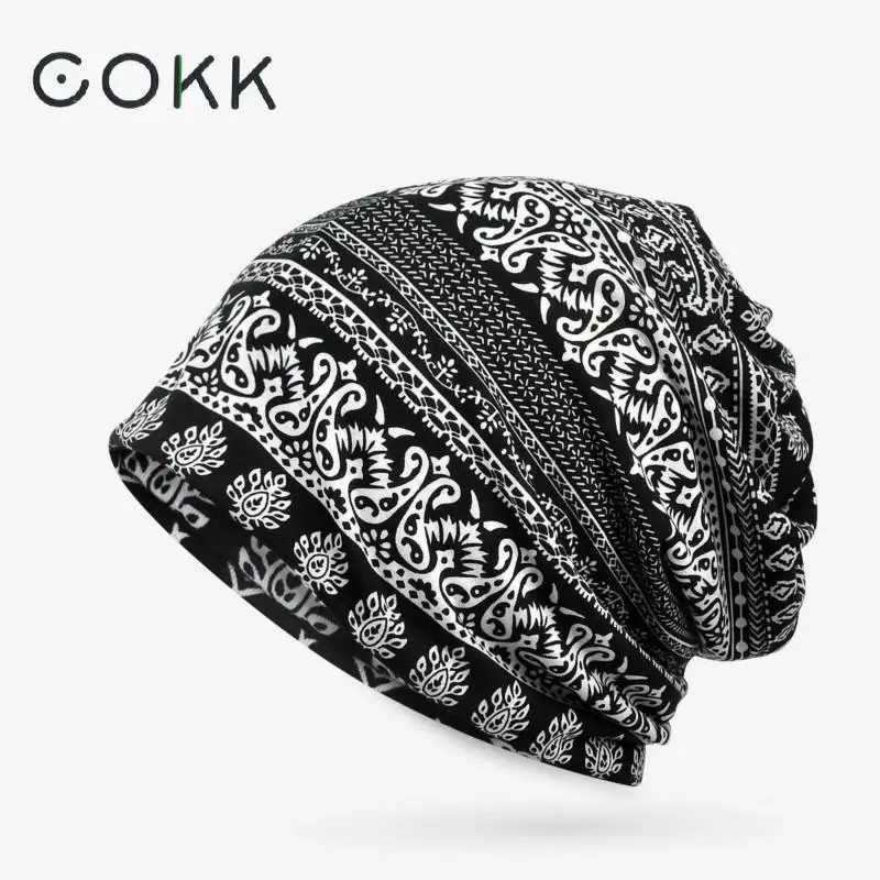 COKK Turban Hats For Women Men Cotton Beanie Autunm Winter Hat Female Bone Male Gorro Baggy Cap Headwrap Headgear Chapeu New