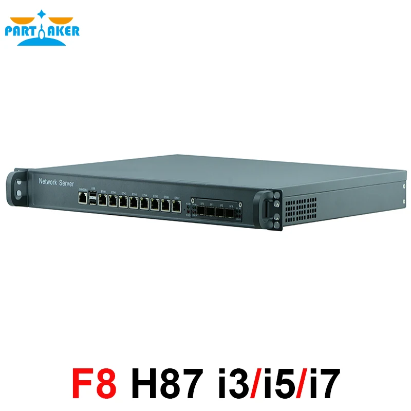 Serwer bezpieczeństwa sieci 1U zapora sieciowa PC z 8 portami Gigabit lan 4 SPF Intel Core i5 4430 3.2Ghz Mikrotik pfSense ROS