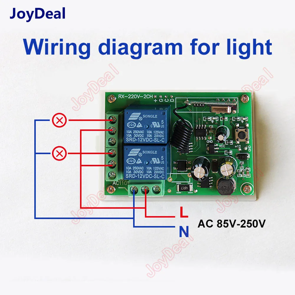 433Mhz Universal Wireless Remote Control Switch AC 220V 110V 120V 2CH Relay Receiver Module and RF 433 Mhz Led Light Transmitter