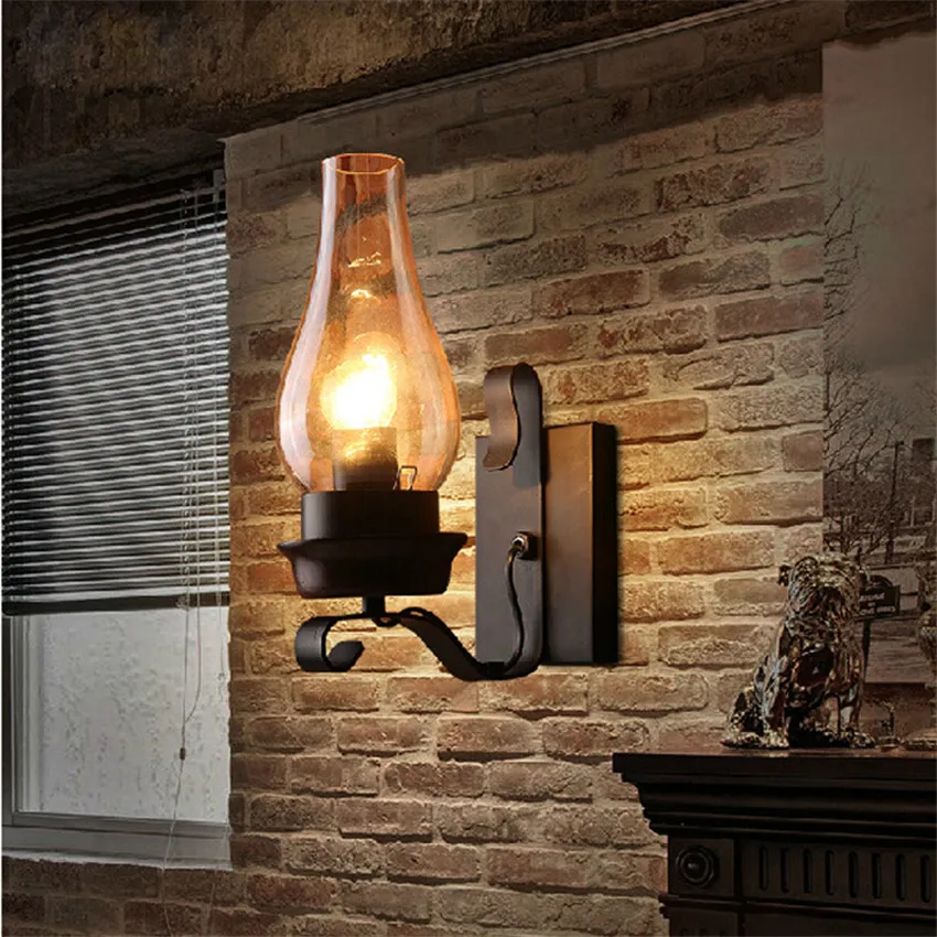 Iron Art Kerosene glass LampShade Vintage Wall Lamps Loft Style Retro Edison Wall lights Stair Light Lighting Fixtures