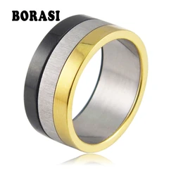 Fashion Women Jewelry 316L Stainless Steel Rings Glazed Exaggerated Wide Slippy 3 Color Casual Party Ring For Men/Women