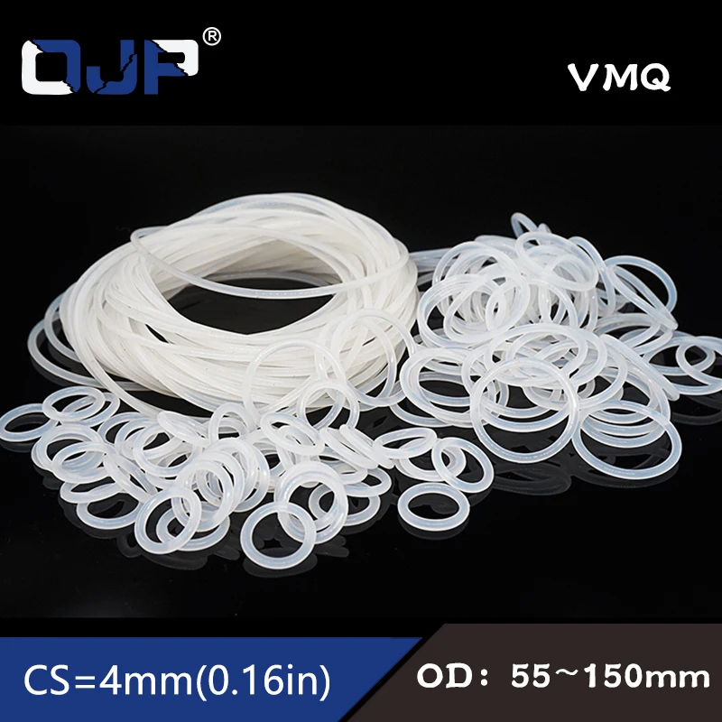 White Rings Silicone/VMQ 4mm Thickness OD 55/60/65/70/72/75/80/85/90/95/100/105/150mm Rubber O-ring Seal Gasket Strip Washer