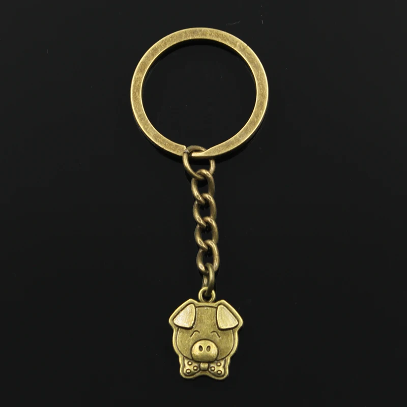 Fashion 30mm Key Ring Metal Key Chain Keychain Jewelry Antique Bronze Silver Color Plated Pig 20x15mm Pendant