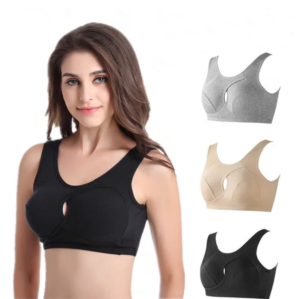 

Women's Cotton Lady's No Rims Non-adjusted Strapsunderwear Simple Models Wire Free Solid Color Anti-vibration Full Cup Bra