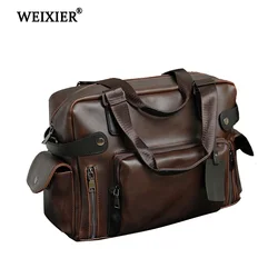 Large Capacity High Quality PU Classic Retro Men's Solid Color Handbag Casual Fashion Design Simple Multi-Pocket Handbag