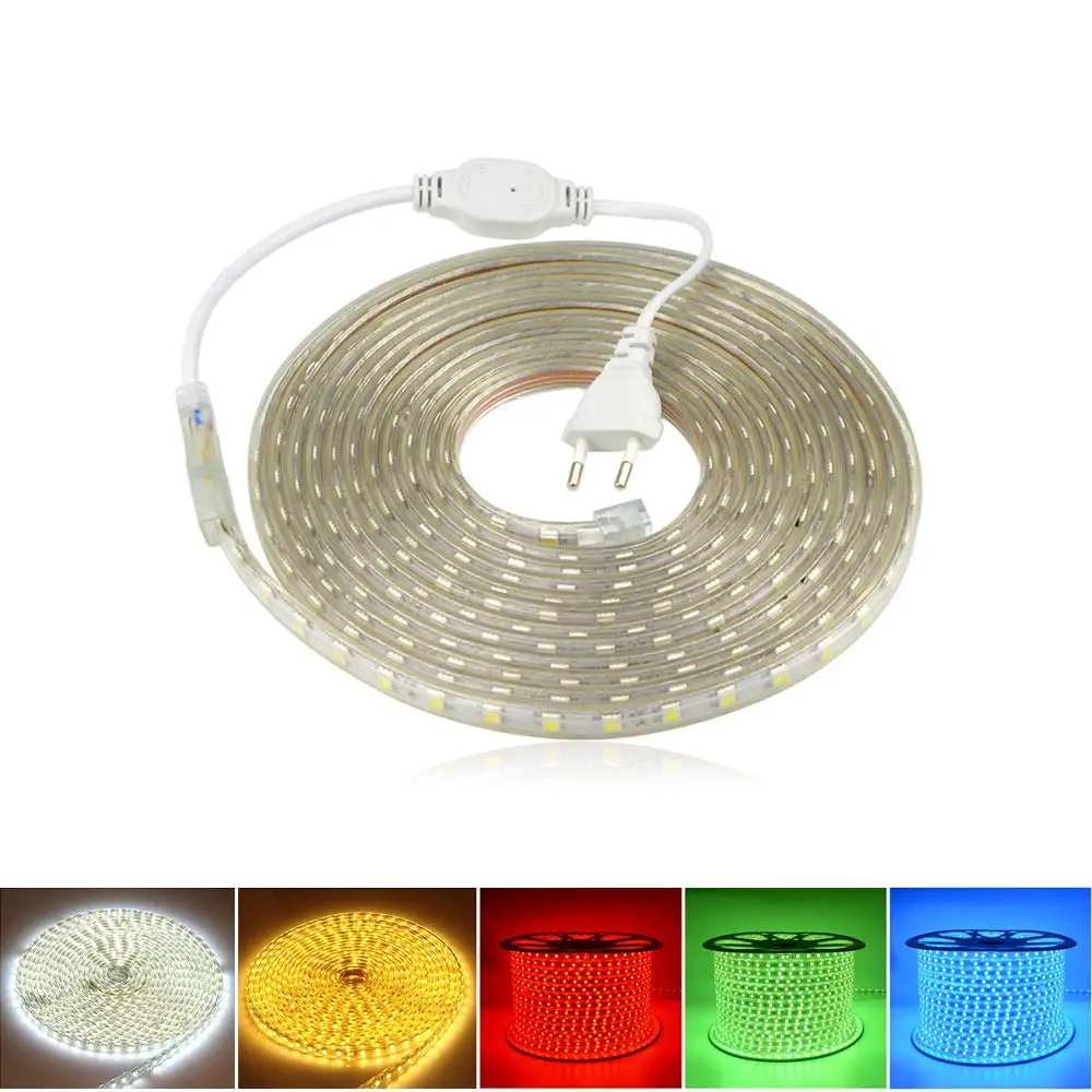 

LED Strip 5050 220V Waterproof Flexible LED light Tape 220V lamp Outdoor String 1M 2M 3M 4M 5M 10M 12M 15M 20M 25M 60LEDs/M