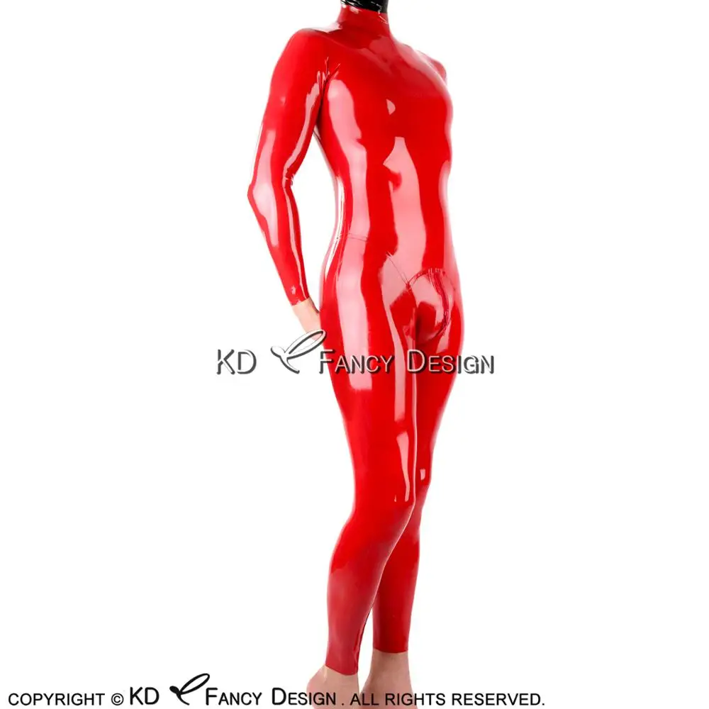 Đỏ Gợi Cảm Cao Su Catsuit Với Lưng Và Túi Dây Kéo Cao Su Jumpsuit Cơ Thể Phù Hợp Với Bodysuit Zentai Tổng Thể LTY-0187