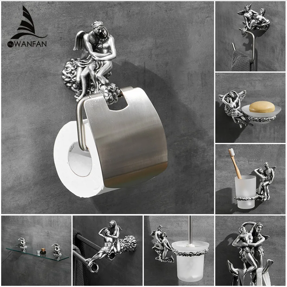 Shower Room Wall Mount Romantic Bathroom Hardware Accessories Set Toilet Paper Holder Towel Bar Toliet Brush Holder MB-0810T