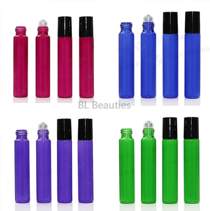 300pcs/lot 10ml Thick Glass Roll on Bottle Stainless Steel Roller Ball Essential Oils Perfume Bottle with Metal Ball and Plastic