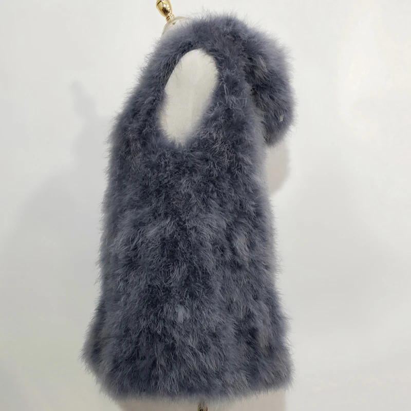 New ostrich hair vest 70 cm long plus hat small fresh 100% turkey feather vest real fur coat Encrypted hand weaving