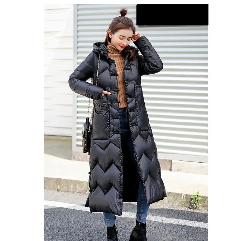 

Winter Thick Coat Button Hot Sale Winter Womens Coats Down long Jacket And Coat For Women High Quality Parka black red rose Red