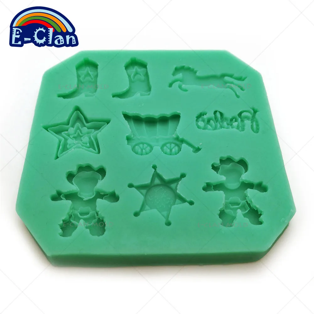 New arrival cowboy series DIY silicone fondant cake molds chocolate soap mould cake tools for the kitchen baking F0388NZ35