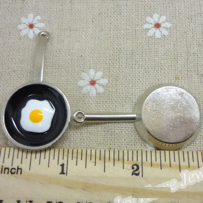 10pcs Food Oil drop Enamel Saucepan with egg Charm Pendant  For Bracelet Headdress Earring DIY Metal Alloy Jewelry Accessories