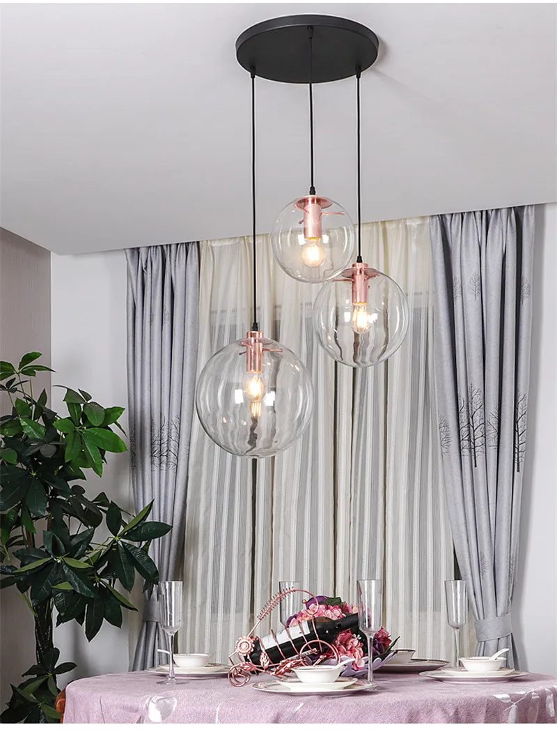 Industrial Glass Ball Pendant Lights Nordic Suspension Luminaire Led Home Decor Hanging Lamp Lights for Kitchen Light Fixtures